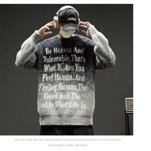 水貂毛设计感渐变针织衫男秋宽松软糯毛衣上衣条纹撞色MY228 P56图片