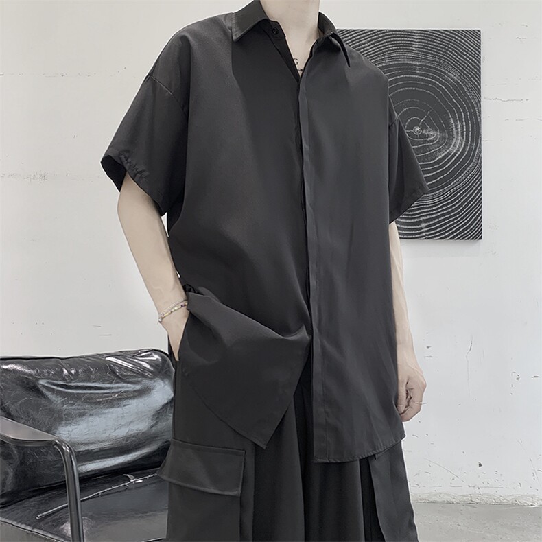 CS2009夏季宽松雪纺垂感短袖衬衫男港风中性冷淡风,男装衬衫,星座507