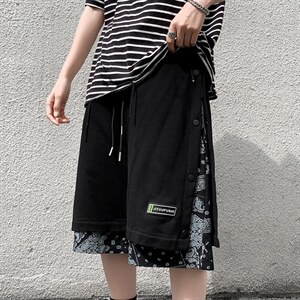 高街排扣短裤男潮牌潮流夏季腰果花五分裤运动裤沙滩裤DK008-P28