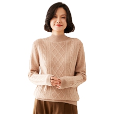 2024秋季新款女士半高领绞花长袖短款套头35%羊绒衫休闲百搭，女装羊绒衫，澳煜绒