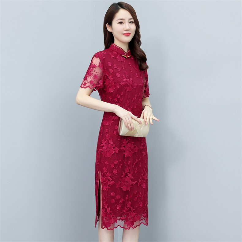 2022年秋冬新款蕾丝旗袍婚庆喜宴中长修身显瘦百搭专柜品质连衣裙，女装汉服/婚纱/旗袍/礼服，媚琳依坊