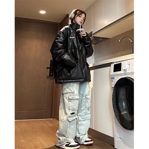 现货 中性冬季宽松美式高街PU皮棉衣假两件外套XZ811A-MF120-P135图片