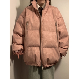 中性PU皮复古做旧双侧金属拉链夹克式加棉棉衣男MY77092P130控198图片