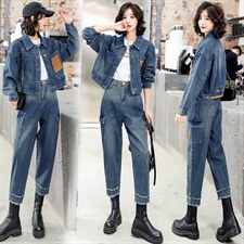 时尚休闲牛仔套装女2023春季新款两件套女图片