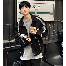(自家图）拼接外套男休闲小众宽松休闲运动廓形夹克上衣9008-P75，男装夹克，星座910-5