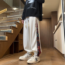 风男春秋季美式复古拼接长裤潮牌宽松大码XZ102B-1CK2418P45，男装休闲裤，星座102B-1
