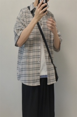 现货五分袖格子衬衫男KD579-P45，男装T恤，电商D312-1