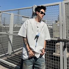 C529P30原宿时尚简约百搭文艺高街重磅圆领拉链半袖T恤i，男装T恤，星座512-6