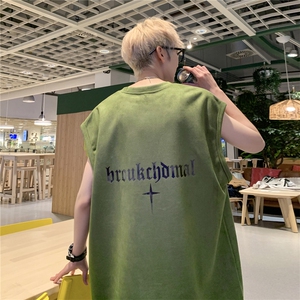 2025新款重磅高品质麂皮绒无袖坎肩背心哥特英文印花JB487-特P19图片