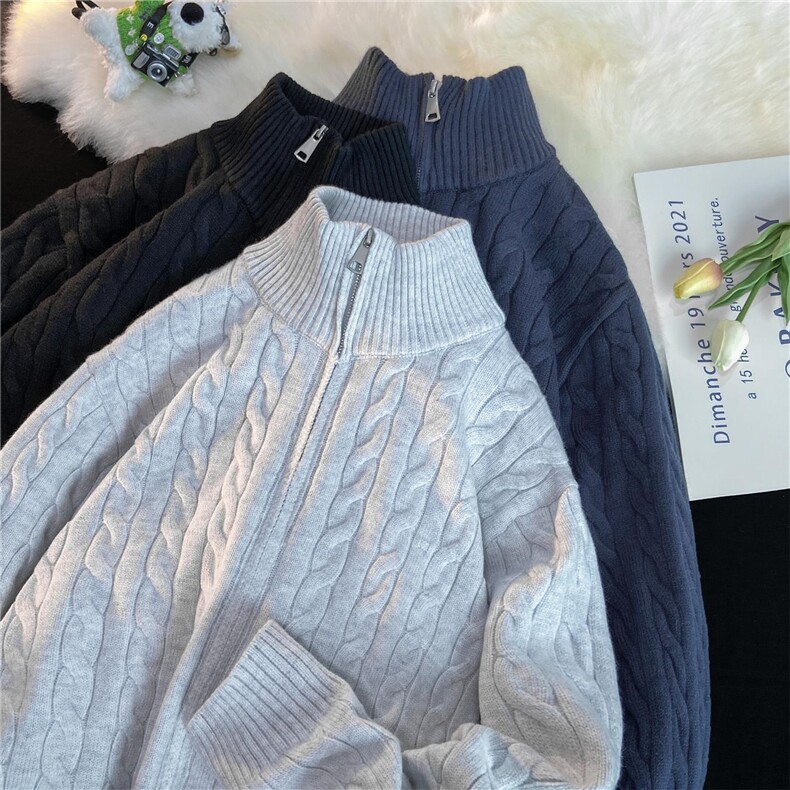 M519-特P65麻花开衫毛衣男女秋季潮牌宽松休闲拉链针织衫外套情侣,男装针织衫/毛衣,电商D310B