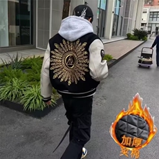 新款百搭慵懒时尚毛呢拼皮面料加大刺绣高质量夹克日系夹棉保暖，男装夹克，星座715-4