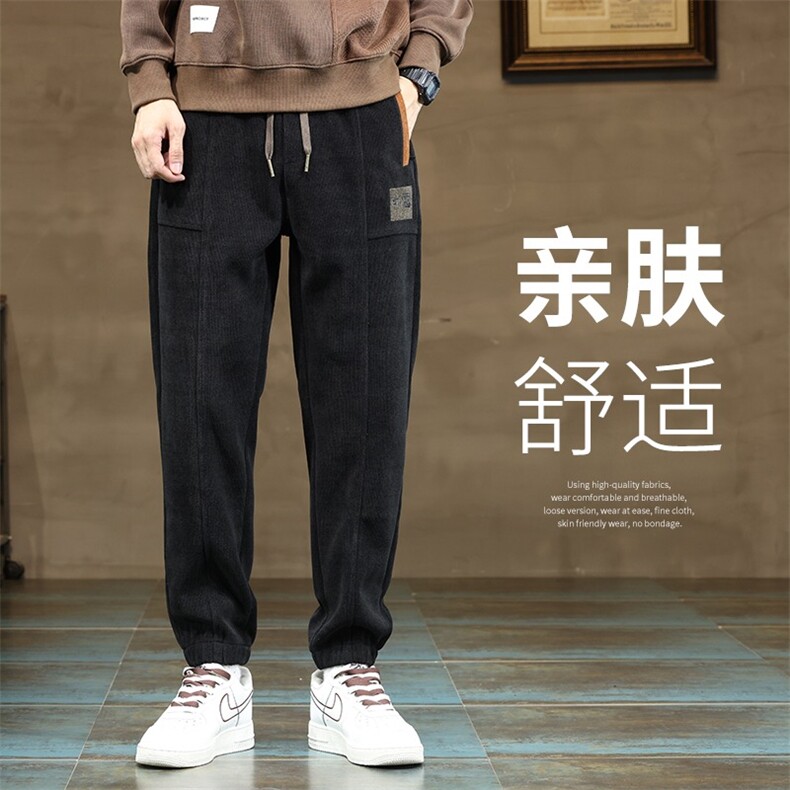 春款灯芯绒裤男时尚宽松弹力条绒贴标束脚大码M-5XL K8003 P45图片