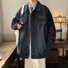 牛仔外套男韩版潮字母刺绣高街2023春秋新款ins宽松夹克W4579-P60，男装大码男装，星座412-2