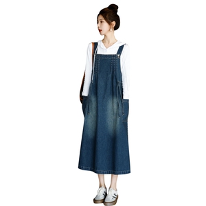 欧洲站高级牛仔裙连衣裙2025春新款减龄休闲宽松背带裙长裙女图片