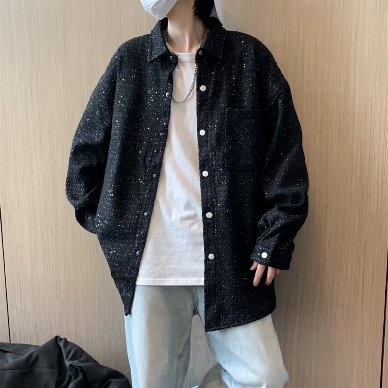 小香风外套男新款宽松夹克休闲高端亮片长袖韩范上衣W5240-P65,男装夹克,星座412-3