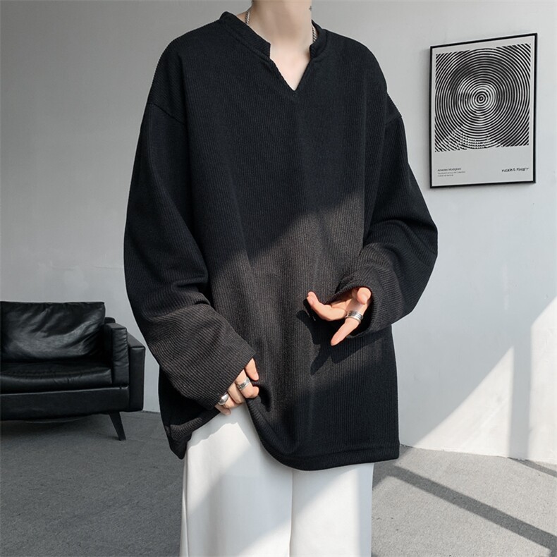 8XL-M长袖打底衫T恤V领针织体恤麦穗条卫衣加肥加大码TX3102特P35,男装T恤,电商B238