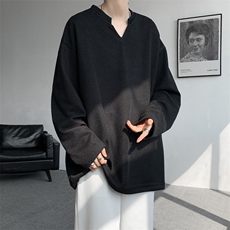 8XL-M长袖打底衫T恤V领针织体恤麦穗条卫衣加肥加大码TX3102特P35，男装T恤，电商B238