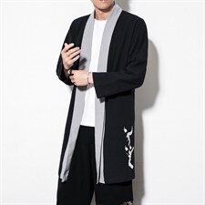 风唐装复古刺绣开衫外套中式中长款汉服披风男风衣JK617P85，男装风衣，钱塘788(原4013)