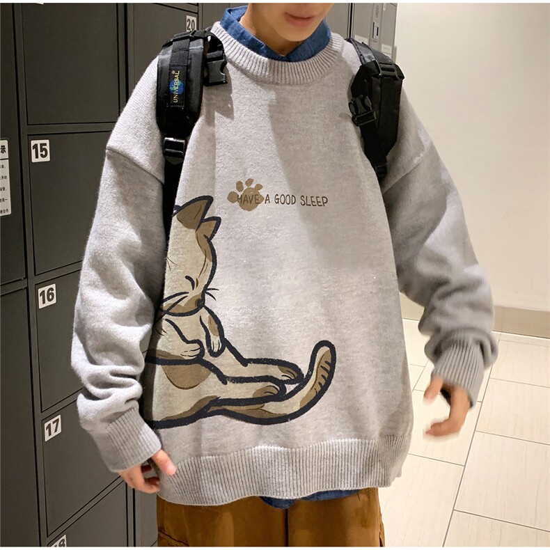 1港风圆领套头中性潮流大码M-5XL印花针织毛衣男7783P55加绒P70，男装针织衫/毛衣，星座226-2