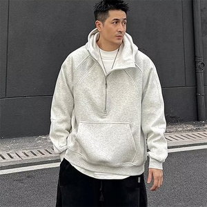 美式宽松半拉链上衣重磅结构感连帽卫衣男W75/P55图片