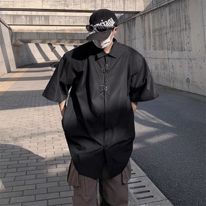 夏季小众金属扣设计感短袖衬衫男宽松休闲垫肩衬衣A3371-P37图片