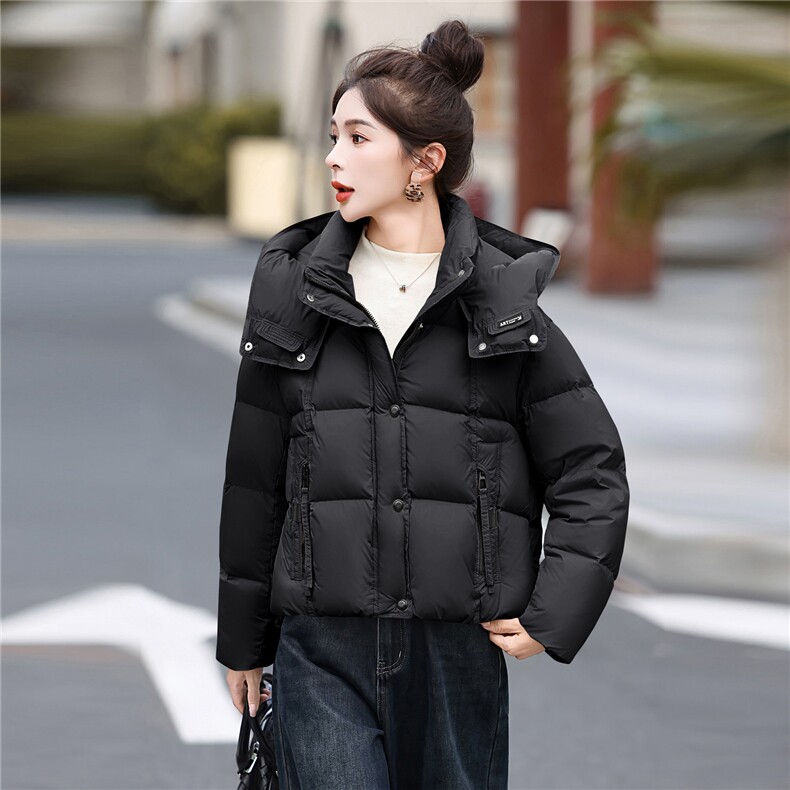 90白鸭绒2025冬季新款翻领外套短款羽绒服保暖女百搭显瘦连帽外套,女装羽绒服,意芙