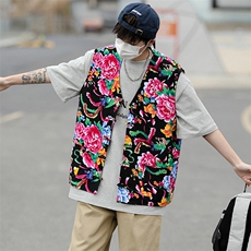 MJ03大花休闲男士风盘扣马甲大码花坎肩团队服喜庆婚礼服潮男，男装背心/马甲，星座115A(原星座507）
