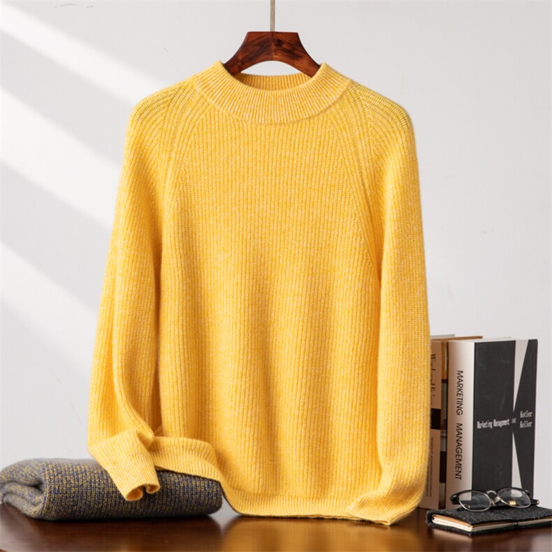 2025年秋季新款百搭花纱七针双股加厚元宝针半高领，男装羊绒套衫，台绒羊绒