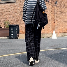 加绒卫裤肌理感格纹休闲裤男2025搭配卫衣毛衣日系裤子1030/P55，男装休闲裤，星座1412-2