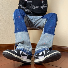 B221美式ins高街小众男女情侣款喷墨修身牛仔裤LK22084-P70控98，男装牛仔裤，电商B221