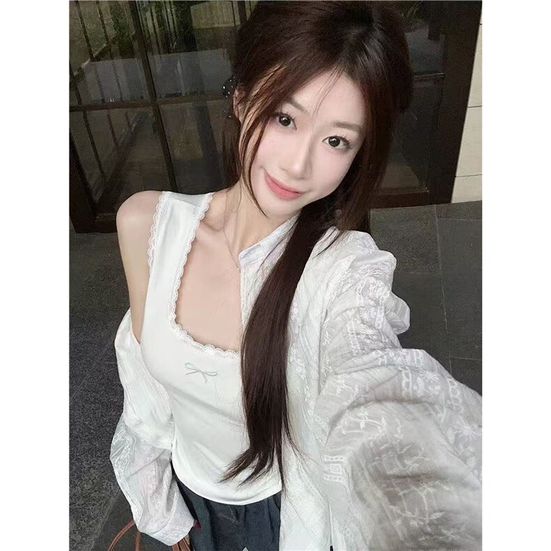 设计感小众薄款防晒衬衫女夏季2025新款韩系百搭宽松长袖开衫上衣,男装衬衫,星座506A