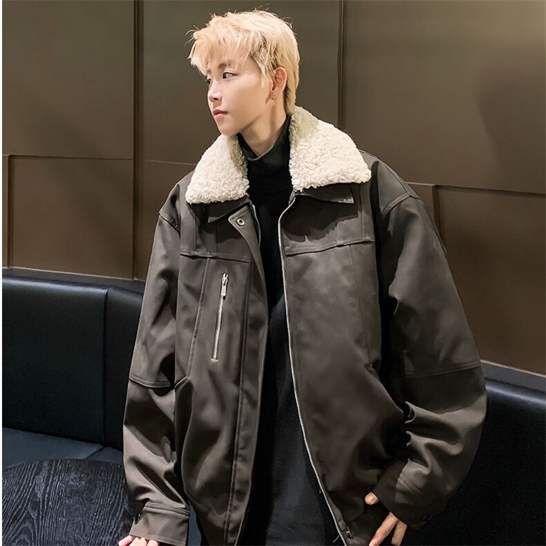 F642P102冬季复古毛领夹棉外套男加厚保暖美拉德皮衣机车服棉衣,男装皮衣,星座512-6