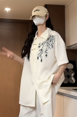 量大优供视频新风竹叶刺绣花冰丝短袖衬衫男CP54-特p33，男装衬衫，电商B371