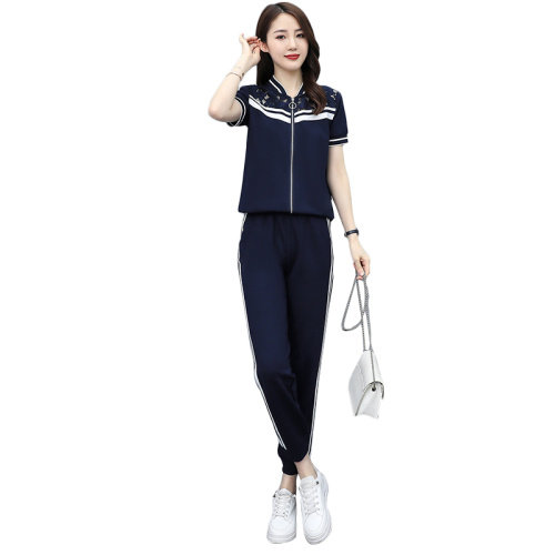 2021夏季时尚简约大方休闲运动风条纹穿着舒适气质优雅两件套,女装套装/套裙,曼娅璐