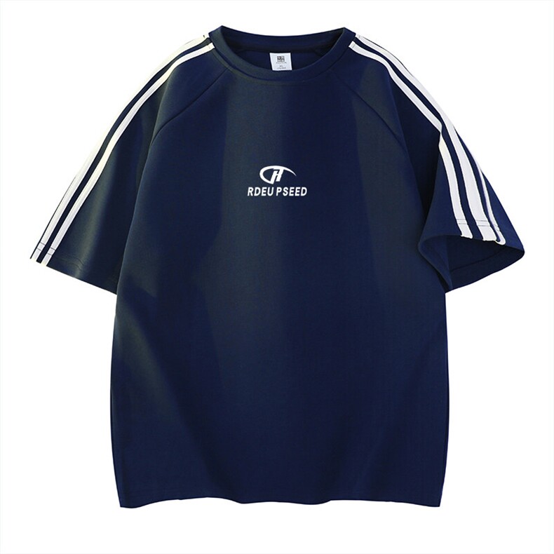 抖音得物高品质二开240克宽松纯棉美式潮牌三条杠织带短袖T恤,男装T恤,电商A486-1