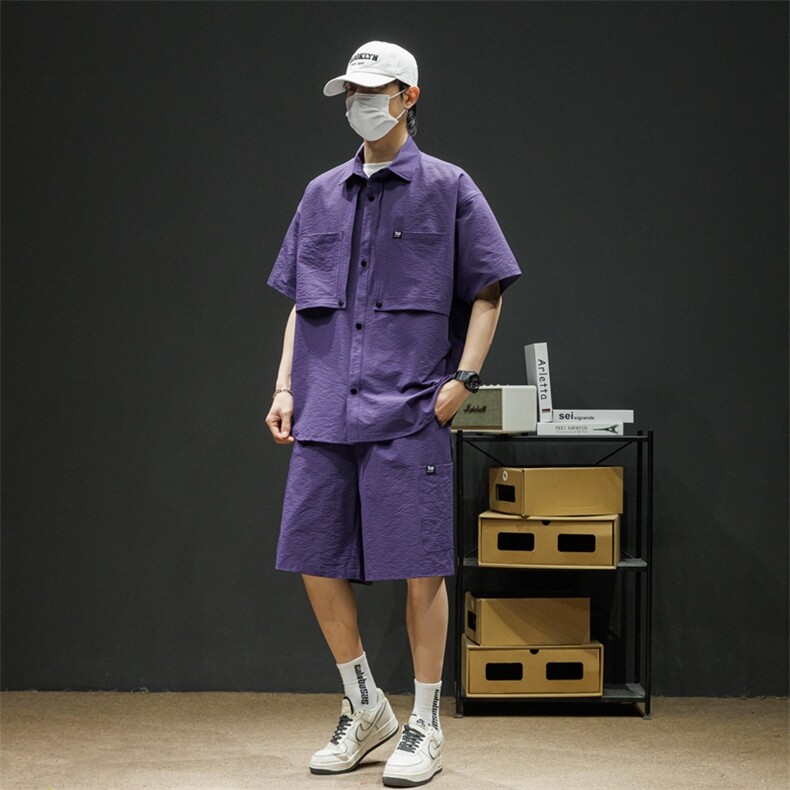 短袖衬衫男新款夏季薄款透气搭配一套短裤宽松翻领衬衣TZ066-P100,男装牛仔裤,星座308B-2