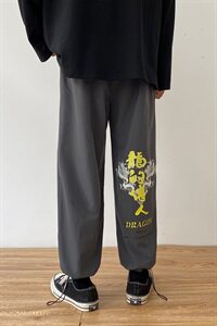 2021春秋款 白墙深灰色休闲宽松印花运动裤A061-K1855-P35加绒P45图片