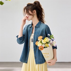 韩系松弛感牛仔衬衫女2026春款叠穿百搭长袖上衣韩版气质内搭外套，女装衬衫，艾米