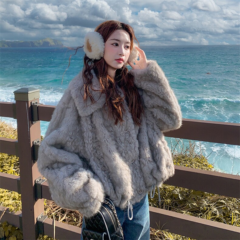 小个子皮毛一体毛毛外套女秋冬季2025新款环保皮草仿水貂毛上衣潮，女装皮草，纯色衣恋