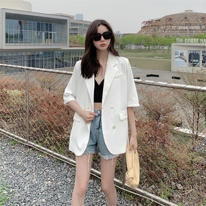 款雪纺西装外套女春夏薄款2021新款网红白色气质防晒小西服图片