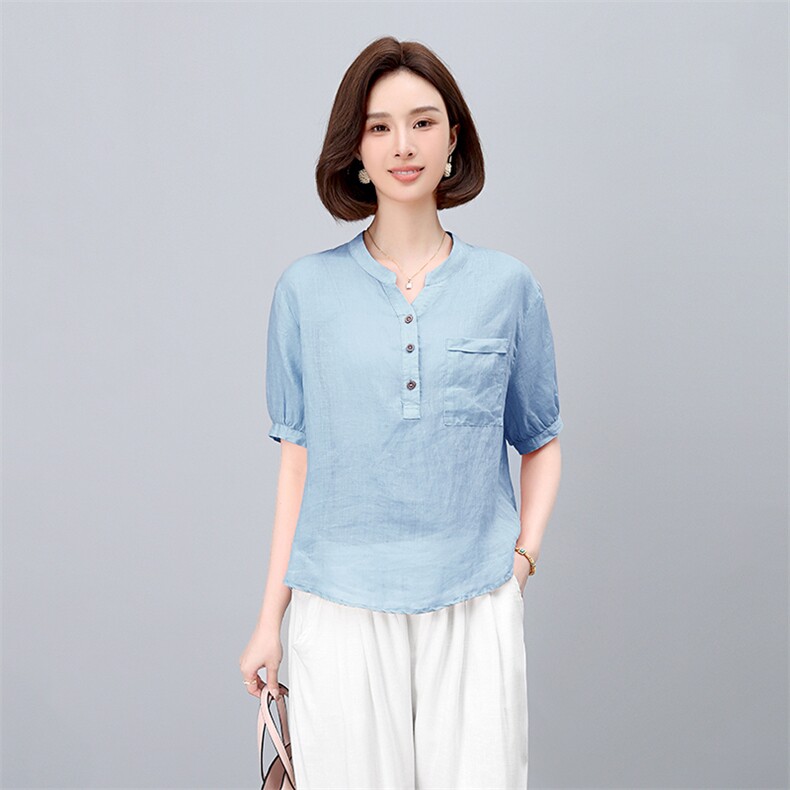 高端面料苎麻新款2025新款中年妈妈大码时尚洋气减龄亚麻,女装衬衫,凝聚力