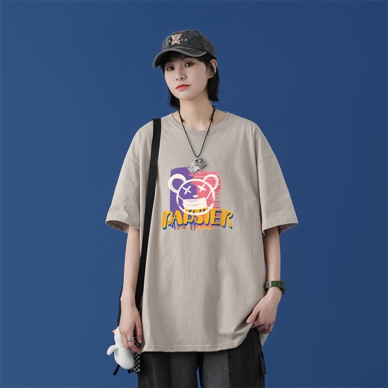 T1734P25 中性 棉 2023新款短袖T恤男潮牌小熊印花青春休闲图片