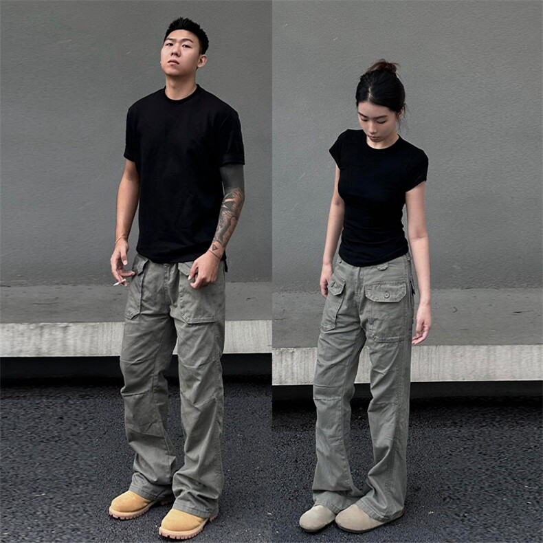 【网图有货】灰绿色工装裤欧美vibe裤子美式伐木裤GZK18CC-特P60图片