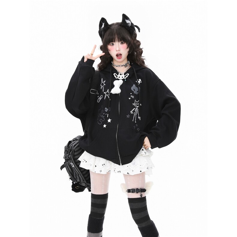 蓝鬼公园LanguidPark宅萌感穿搭小猫连帽卫衣外套女秋季小众上衣,男装衬衫,星座1210-1
