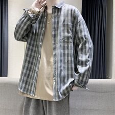 港风秋季小清新外穿长袖衬衫男百搭休闲格子衬衣外套CS22/P45，男装衬衫，电商D202-1