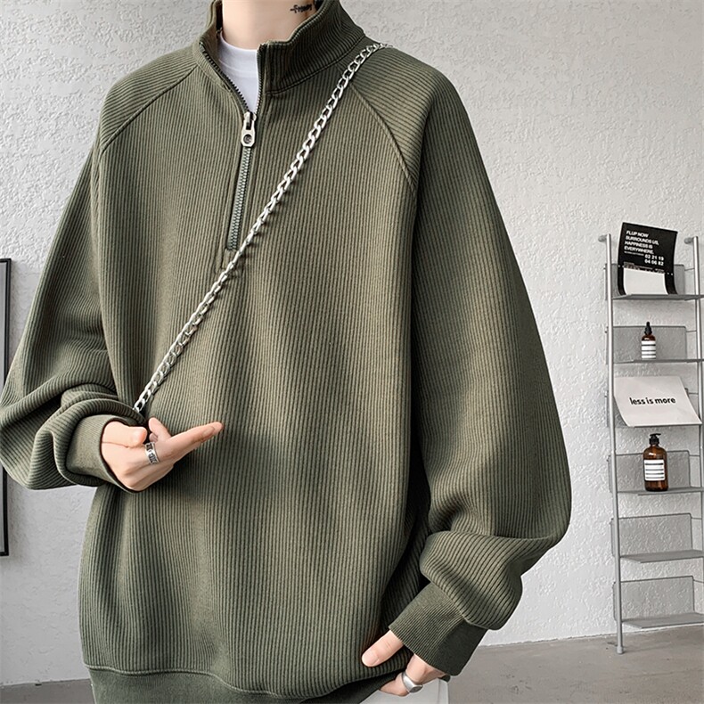 8XL-M特大码卫衣男纯色百搭条纹肌理立领拉链长袖T恤男WY08P55,男装T恤,电商D206-1