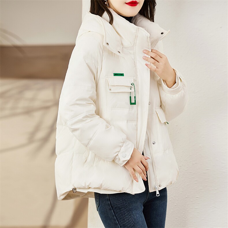 现货羽绒服女连帽新款短款小个子面包服时尚宽松休闲保暖轻暖外套,女装羽绒服,贵人树