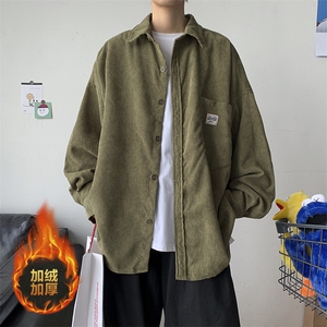 秋冬港风潮休闲加绒男女加厚工装外套百搭宽松长袖衬衫H222/P65,加绒衬衫如何搭配外套图片