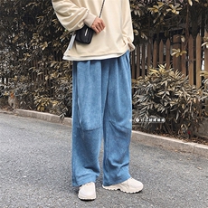 情侣款宽松灯芯绒阔腿裤男女灯芯绒竖条宽松潮流拖地裤K81P45控58，男装休闲裤，电商A102B