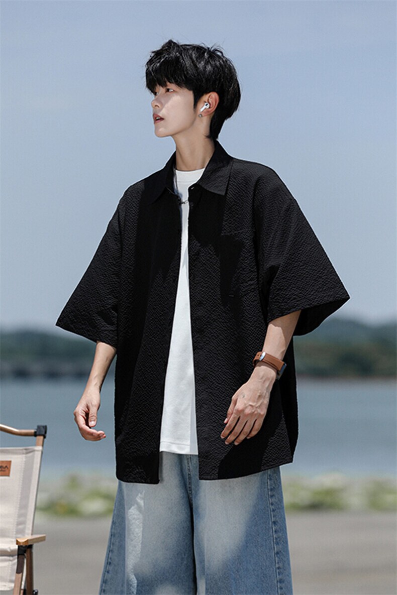 8XL-M泡泡纱盐缩肌理短袖衬衫男夏季冰丝外套防晒衬衣DC28011P36,男装衬衫,电商B312